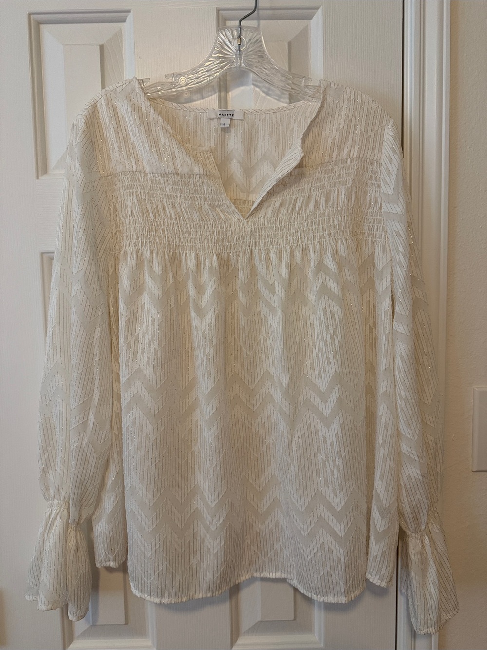 Smocked Chevron V-Neck Tunic - Cream